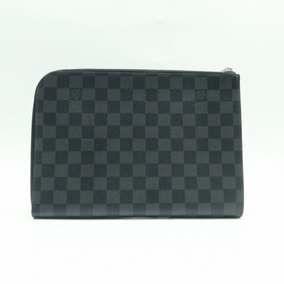 100% Authentic Louis Vuitton Voyage Black Leather Clutch Bag 444-012624 - Picture 1 of 12